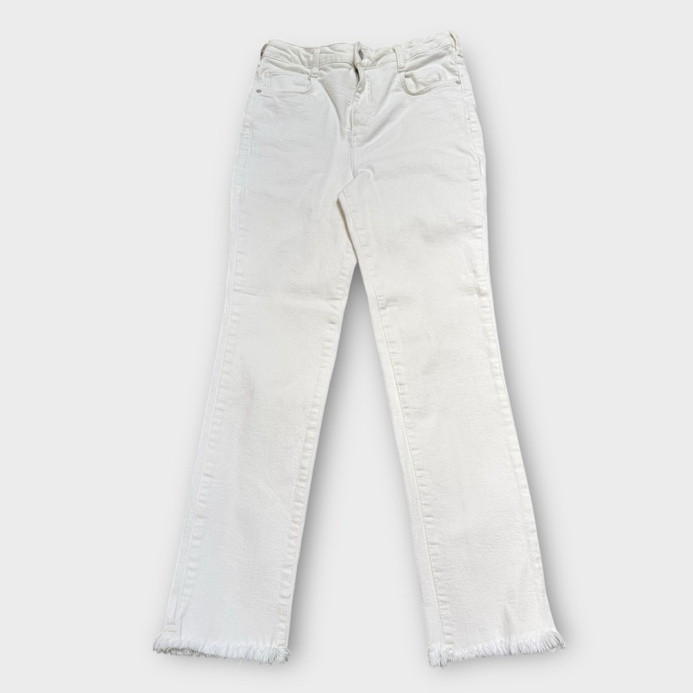 Pilcro Anthropologie White Frayed Bottom high rise Cigarette Jeans 28